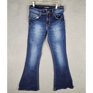 Run & Fly Jeans Womens 30L Denim Faded‎ Contrast Stitch High Waisted Flared Leg